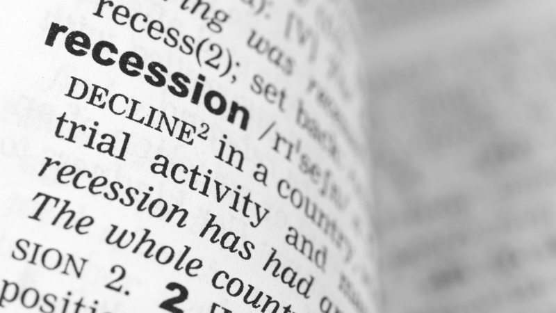 Image of dictionary entry with the word recession in bold